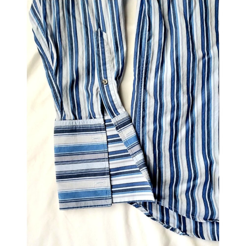 Banana Republic Men's Blue Striped Long Sleeve Dress Shirt Large - Picture 4 of 5